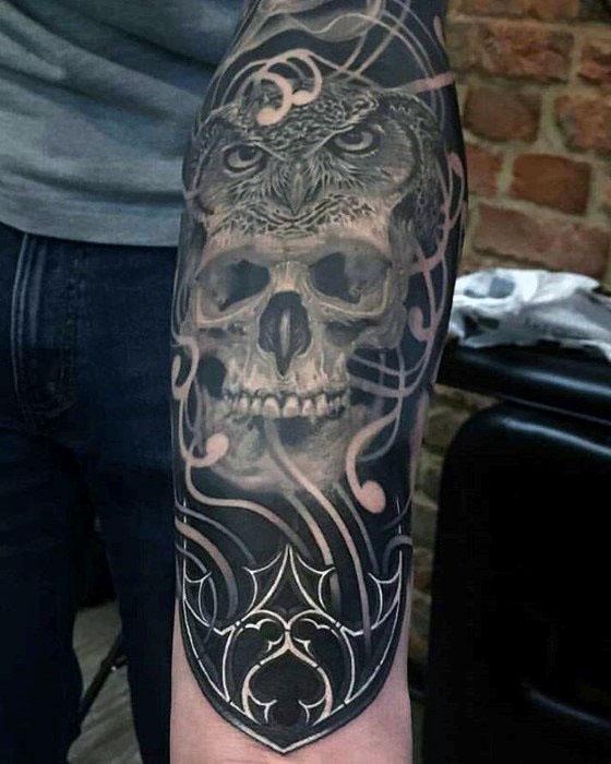 Owl Skull Tattoo Designs For Guys