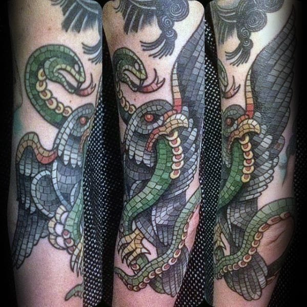 Owl With Eagle Mosaic Arm Tattoo Designs For Guys