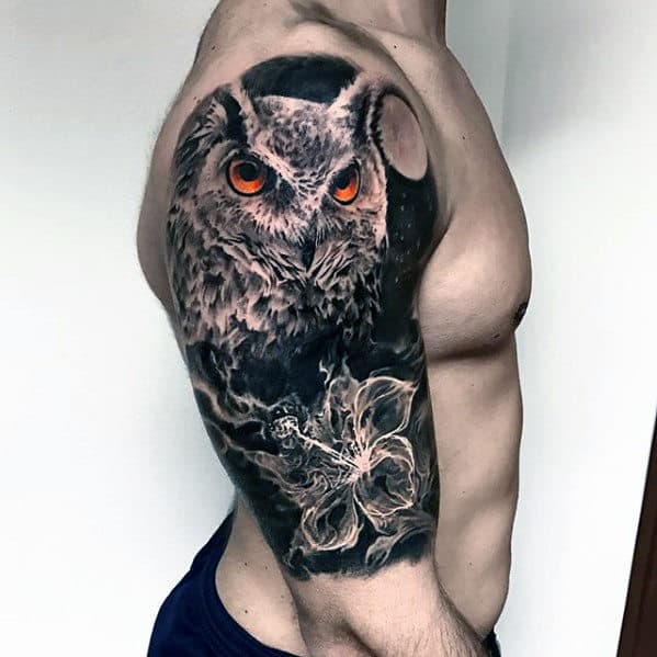 Owl With Flower Mens Half Sleeve Different Tattoo Ideas