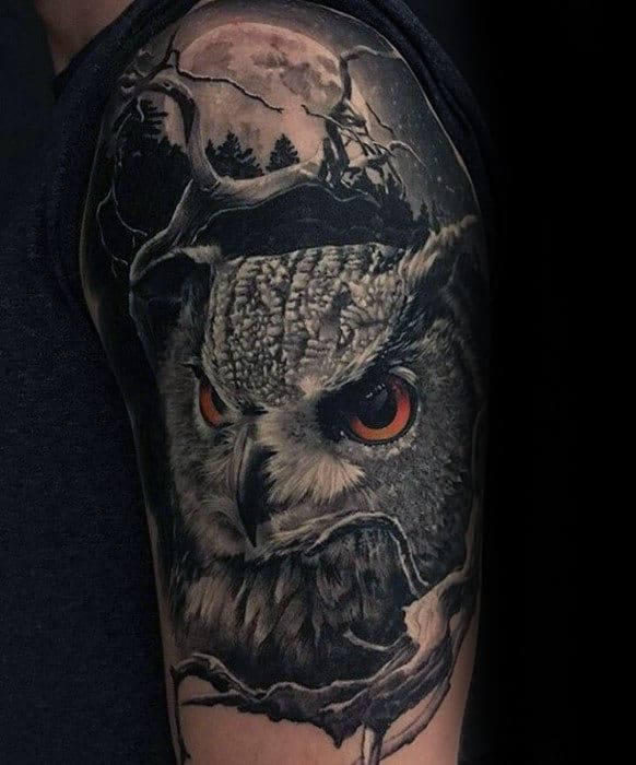 Owl With Moon Guys Half Sleeve Tattoos