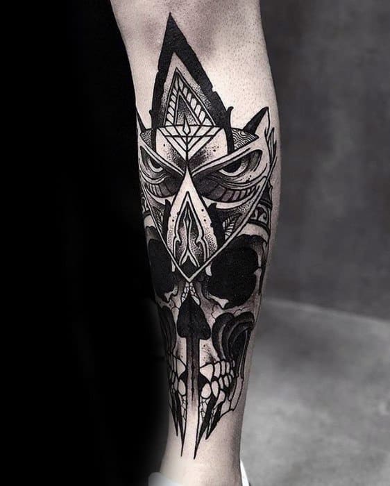 Owl With Skull Leg Artistic Male Great Tattoo Ideas