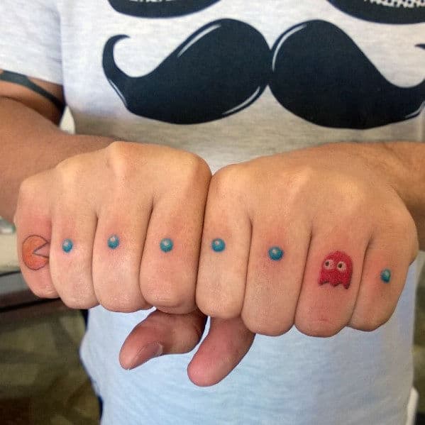 Pac Dots With Pacman Mens Finger Tattoos
