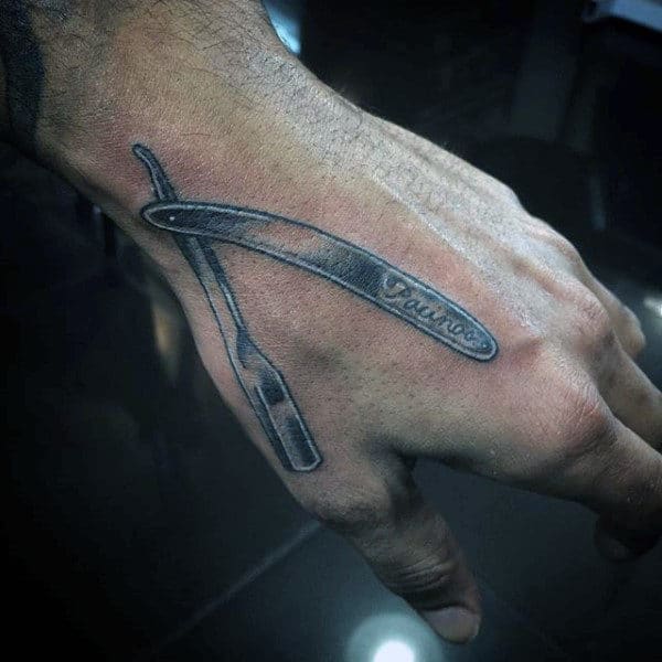 Pacino Grey Straight Razor Tattoo Male Hands