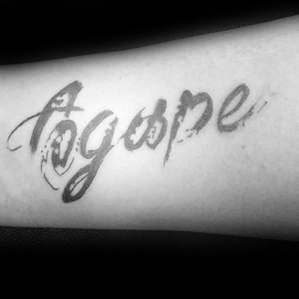 Paint Brush Stroke Agape Word Mens Arm Tattoo