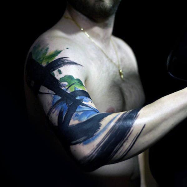 Paint Brush Stroke Artistic Mens Half Sleeve Tattoos