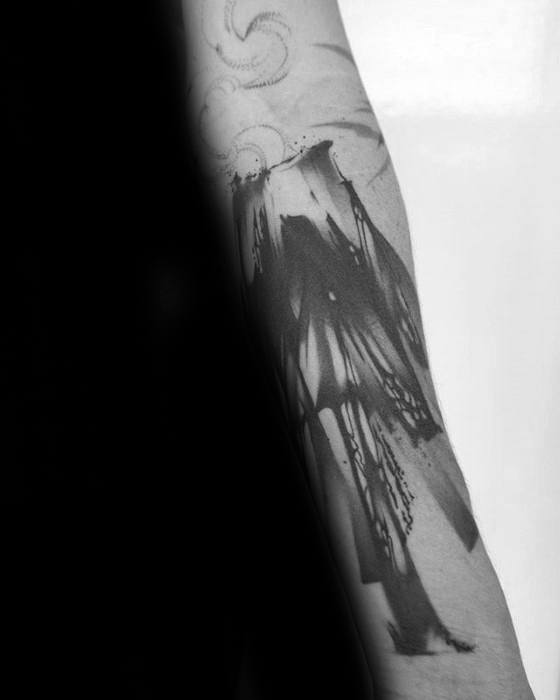 Paint Brush Stroke Forearm Volcano Guys Tattoo Ideas