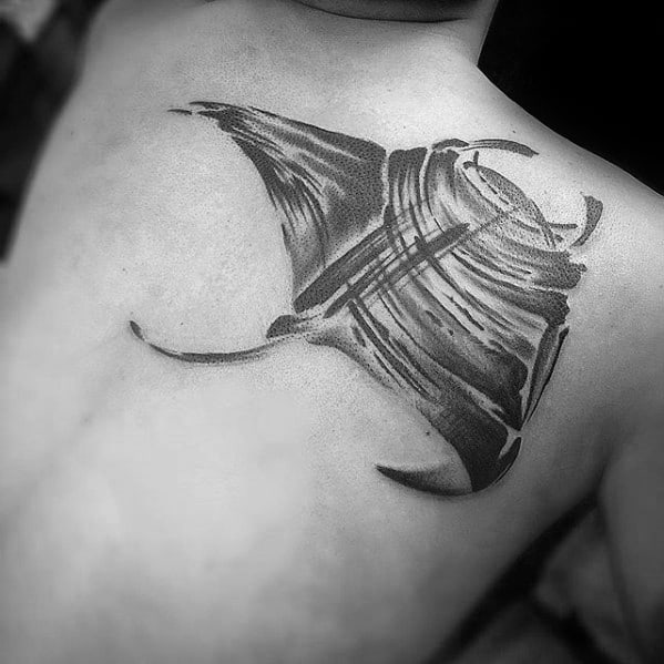 Paint Brush Stroke Watercolor Shoulder Manta Ray Mens Tattoo Ideas