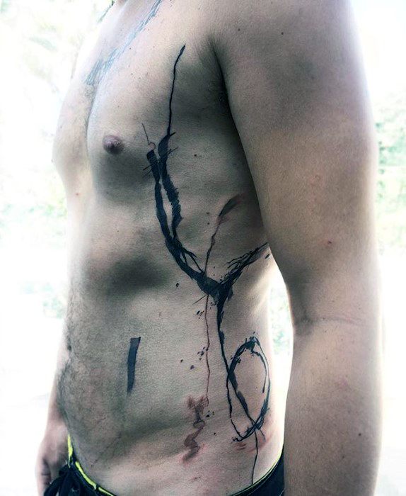Paint Splatter Artsy Mens Rib Cage Side Tattoo