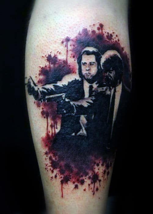 Paint Splatter Leg Calf Pulp Fiction Tattoos For Men