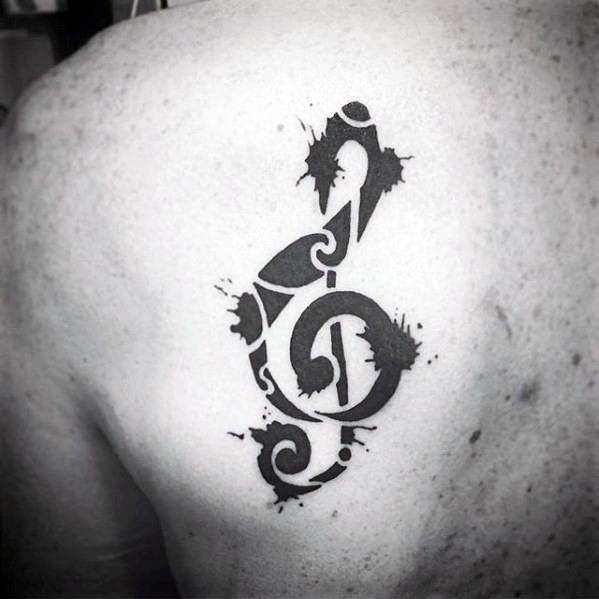 Paint Splatter Simple Music Note Guys Shoulder Tattoo