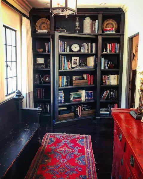 antique painted bookcases hidden door church bench seat