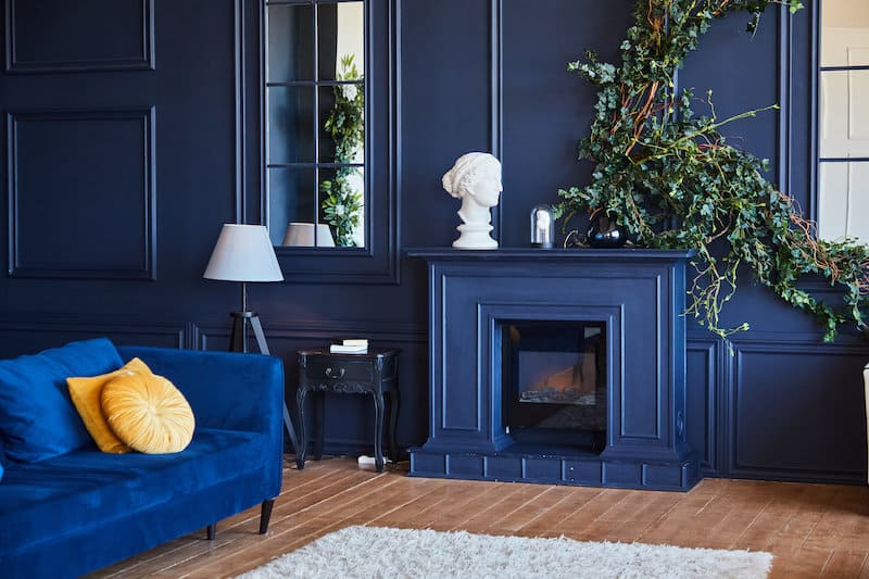 blue painted fireplace