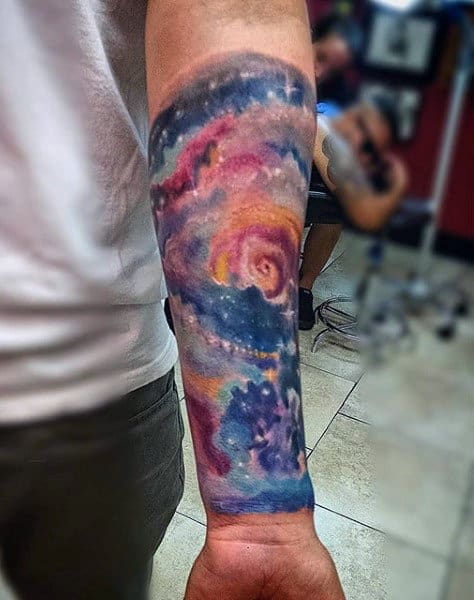 Painted Universe Tattoos On Forearms For Male