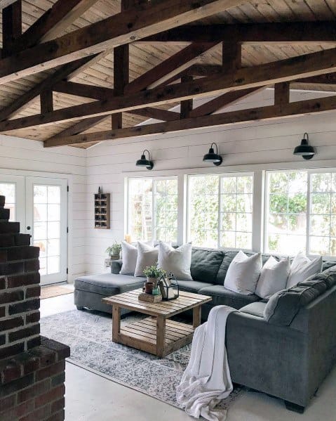 Painted White Shiplap Wood Wall Living Room Ideas