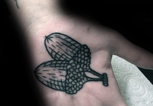 Palm Acorn Tattoo For Men With Black Ink Outlien Design