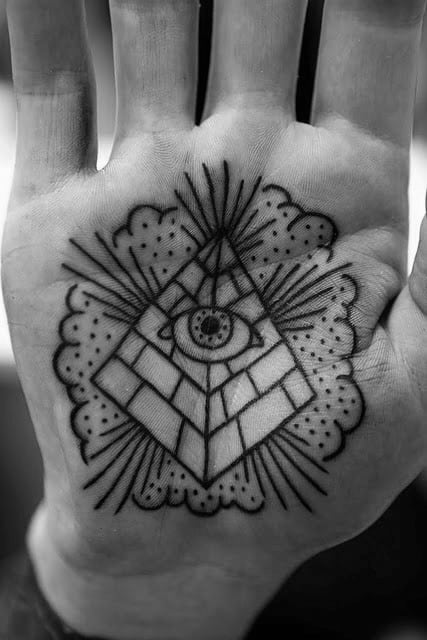 Palm Pyramid With Eye Traditional Mens Old School Hand Tattoo Ideas