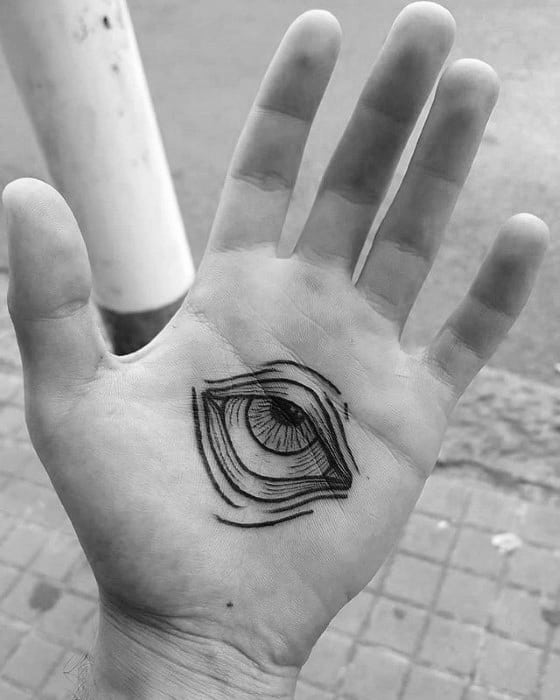 Palm Traditional Eye Mens Black Ink Hand Tattoo