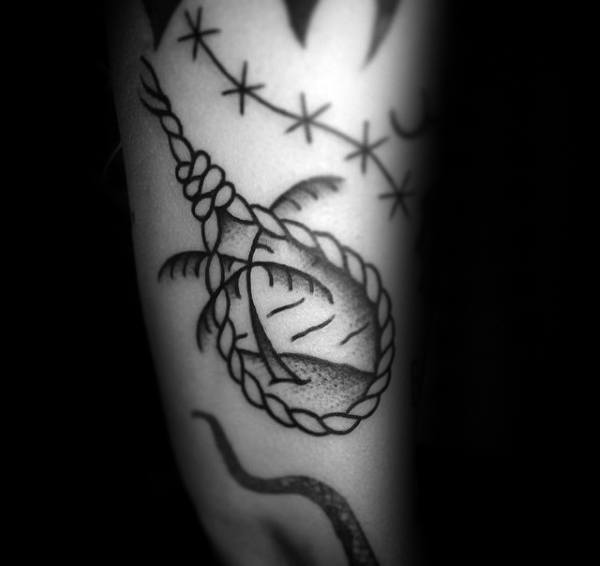 Palm Tree Noose Traditional Guys Small Tattoos