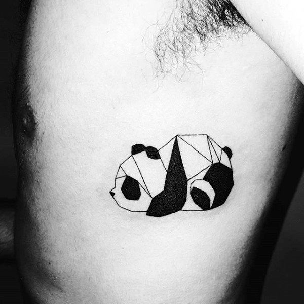 Panda Bear Origami Mens Rib Cage Side Tattoo