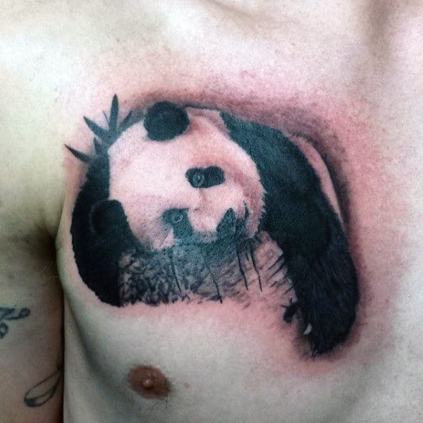 Panda With Hanging Arm Guys Chest Tattoo Designs