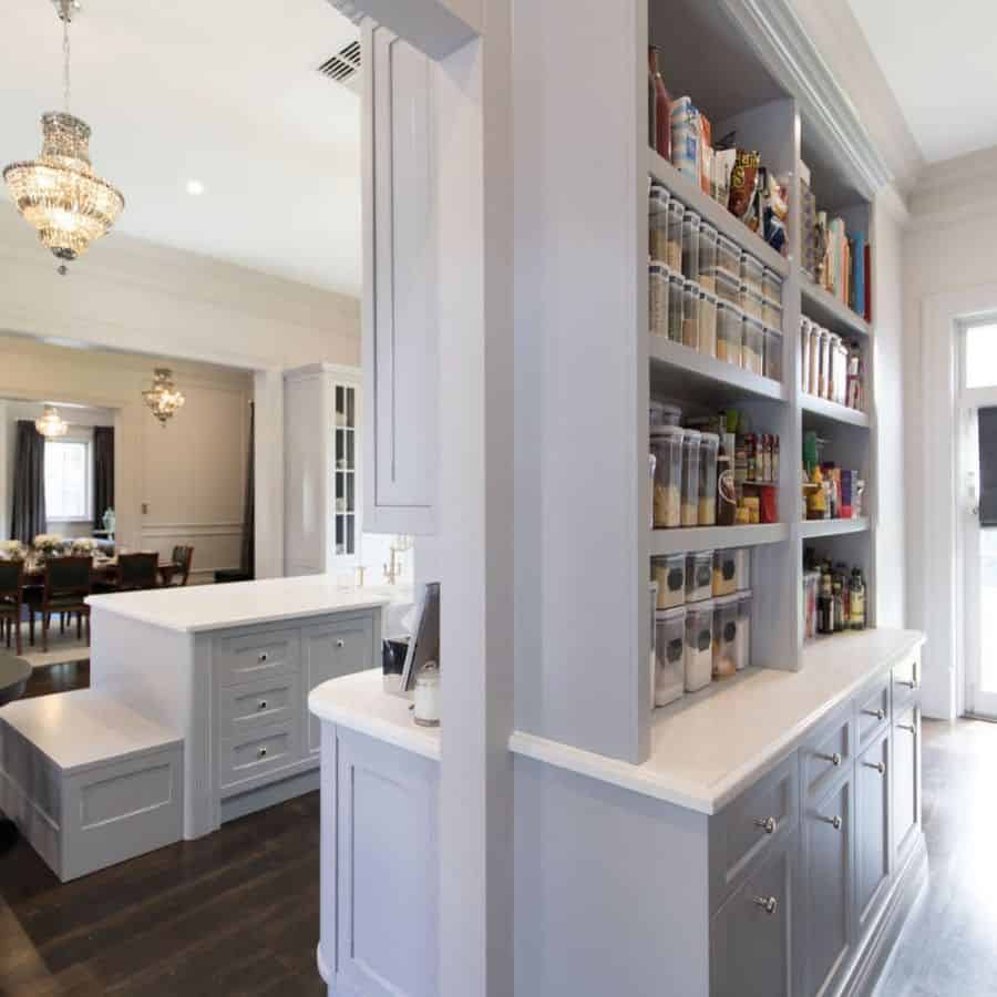 pantry cupboard shelving in large kitchen 