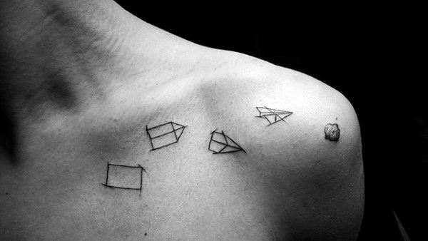 Paper Airplane Crumpled Mens Shoulder And Chest Tattoo