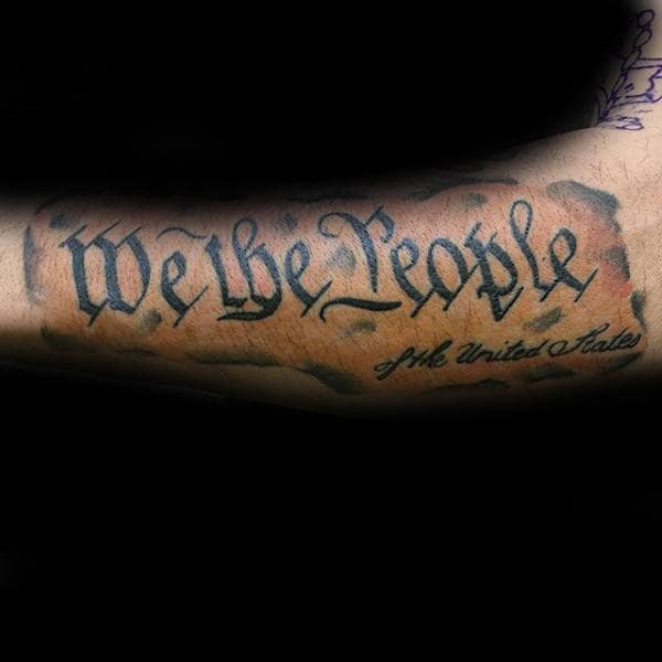 Paper We The People Male Forearm Tattoo