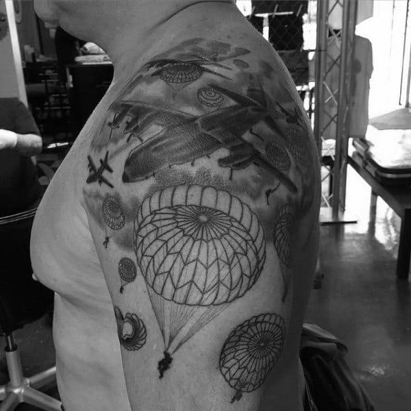 Parachutes With Planes Mens Upper Arm Ww2 Tattoo
