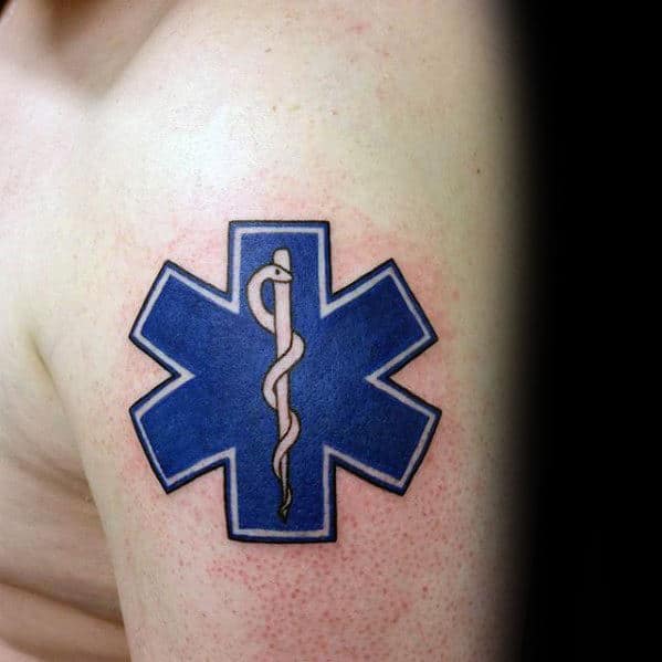 Paramedic Star Of Life Guys Upper Arm Tattoo