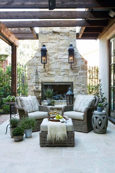 fireplace patio with pergola