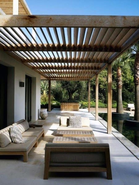 patio with wood pergola roof 