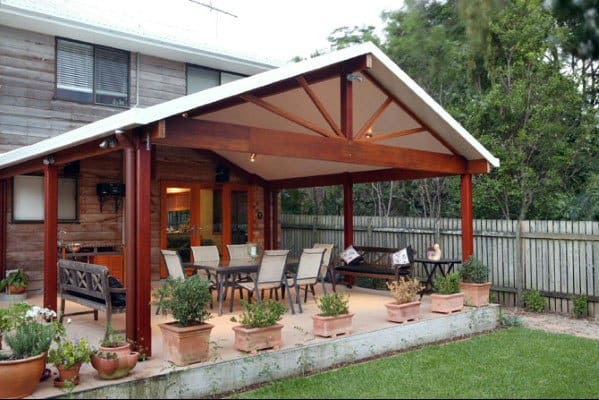 wood patio pergola with seating 