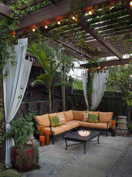 backyard patio orange sofa