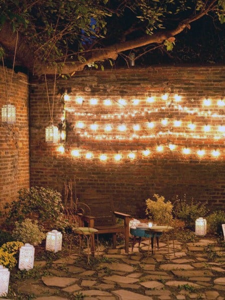 Patio String Light Ideas Attached To Privacy Fence