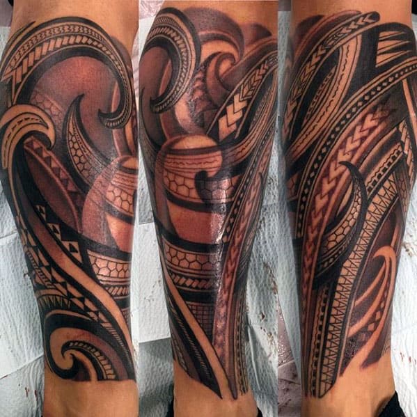 Patter Mens Polynesian Tribal Leg Sleeve Tattoo Ideas