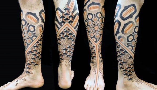 Pattern 3d Geometric Male Sleeve Leg Tattoo Ideas