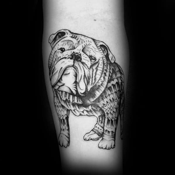 Pattern Detailed Guys Inner Forearm Bulldog Tattoos