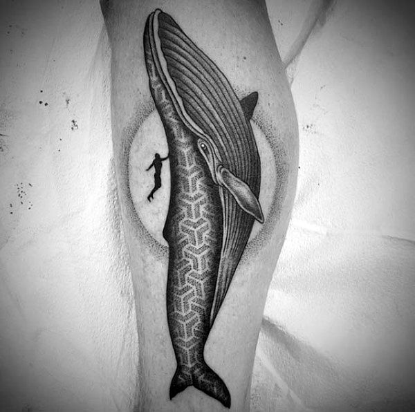 Pattern Dotwork Male Diver With Whale Leg Atos
