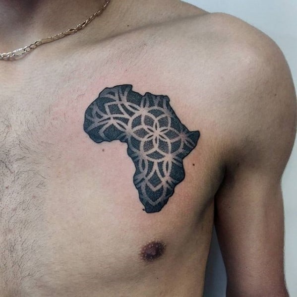 Pattern Geometric Africa Chest Tattoo For Men