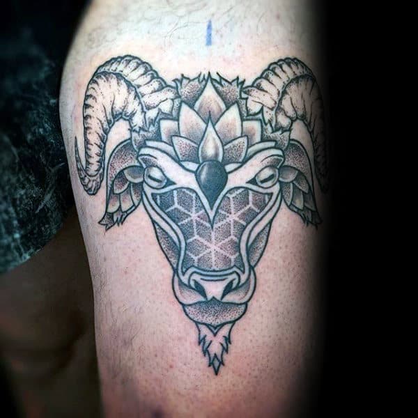 Pattern Goat Mens Thigh Tattoo Designs