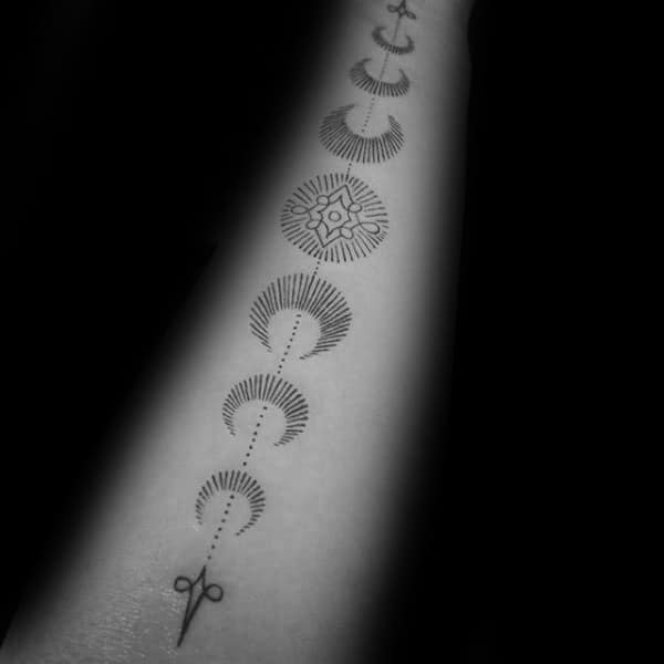 Pattern Guys Moon Phases Lines Forearm Tattoo