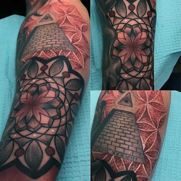 Pattern Mens Flower Of Life Pyramid Sleeve Tattoo