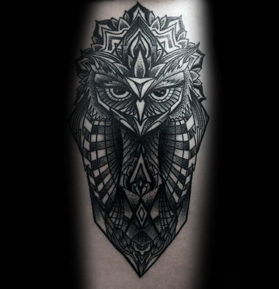 Pattern Mens Unique Geometric Owl Tattoo On Forearm