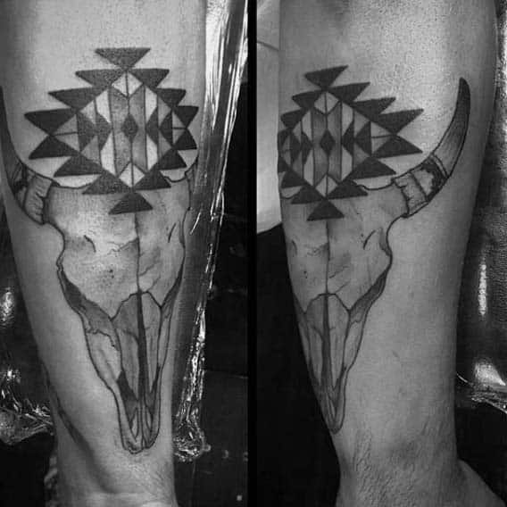 Pattern Native American Bull Skull Mens Tattoos On Outer Forearm