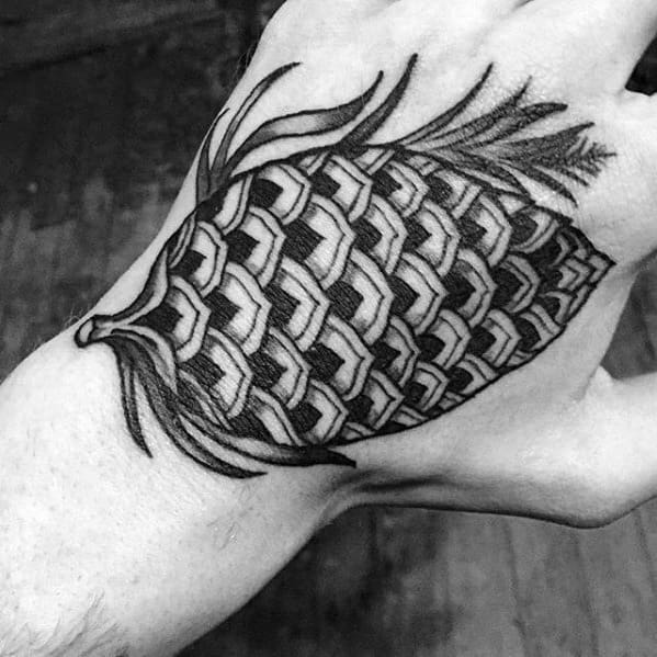 Pattern Pine Cone Mens Hand Tattoos