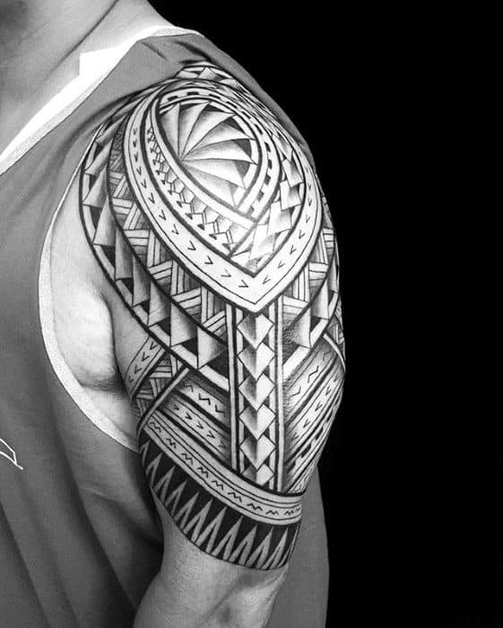 Pattern Polynesian Tribal Half Slevee Tattoos For Guys