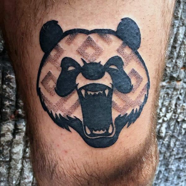 Pattern Roaring Panda Bear Mens Thigh Tattoo Designs