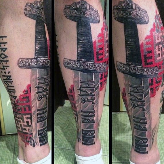 Pattern Sword Mens Viking Runes Tattoo
