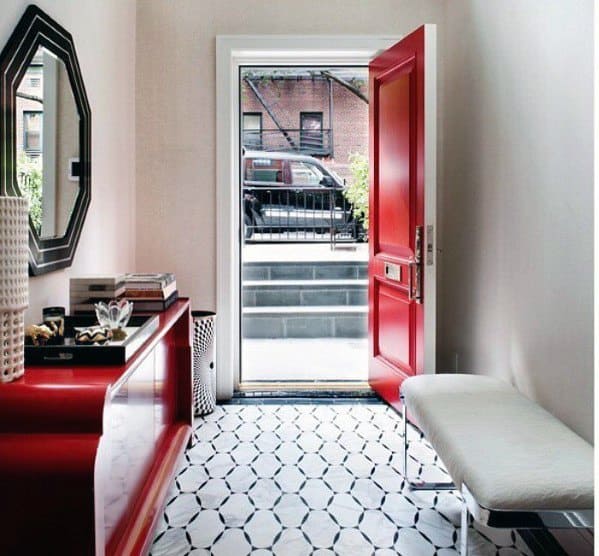 Pattern White Entryway Tile Design Inspiration