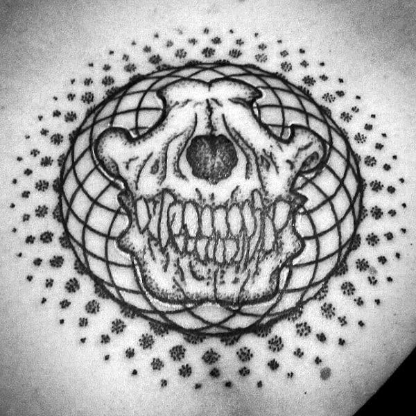 Pattern Wolf Skull Mens Chest Tattoo Ideas